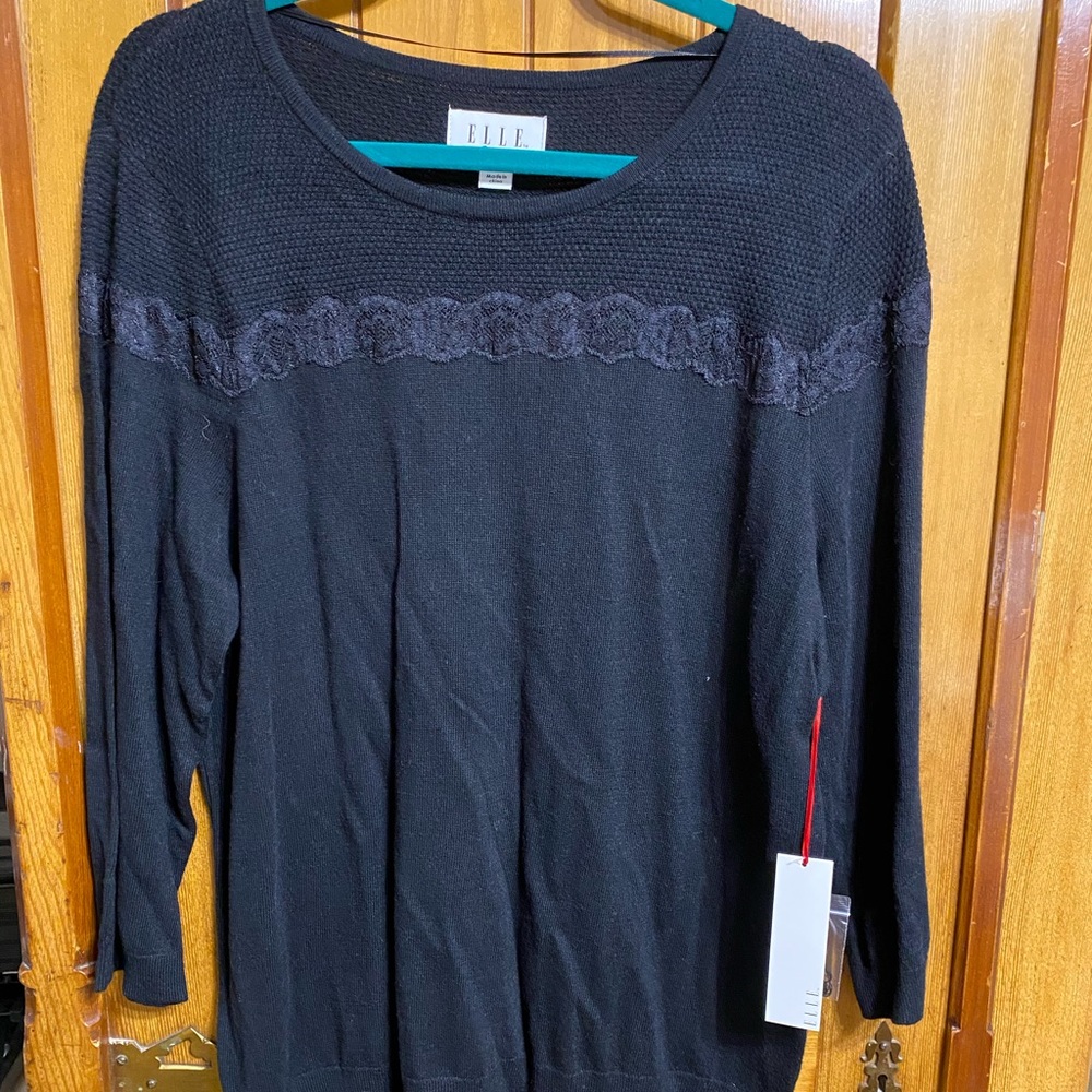 Elle Black sweater with lace XL NWT
